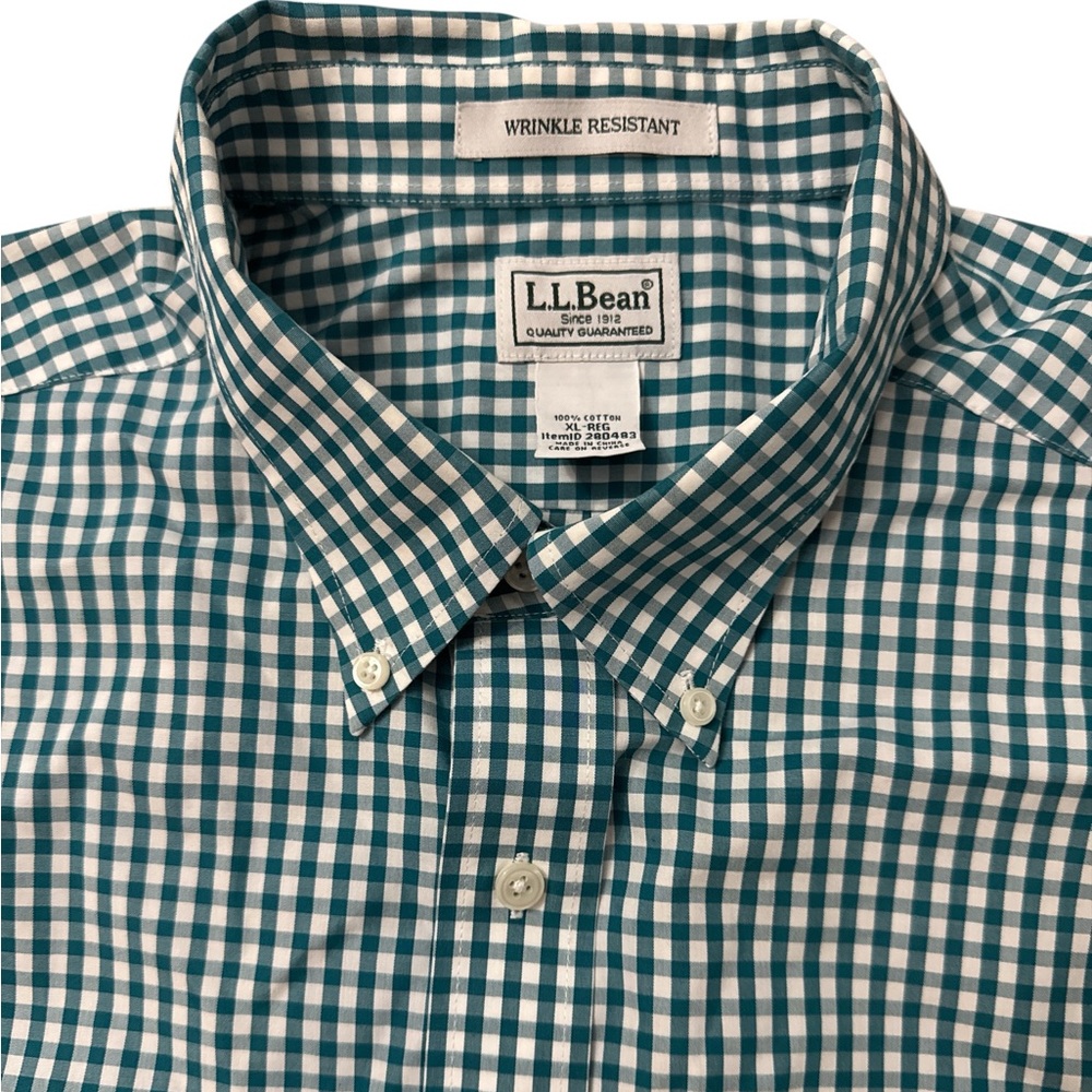L.L. Bean Men's‎ Check Gingham Wrinkle Resistant Casual Button Down Shirt XL